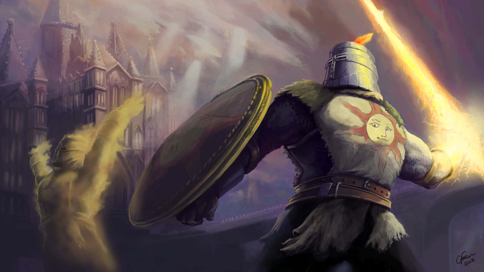 Dark Souls, Solaire, flaming sword, HD Desktop Wallpaper