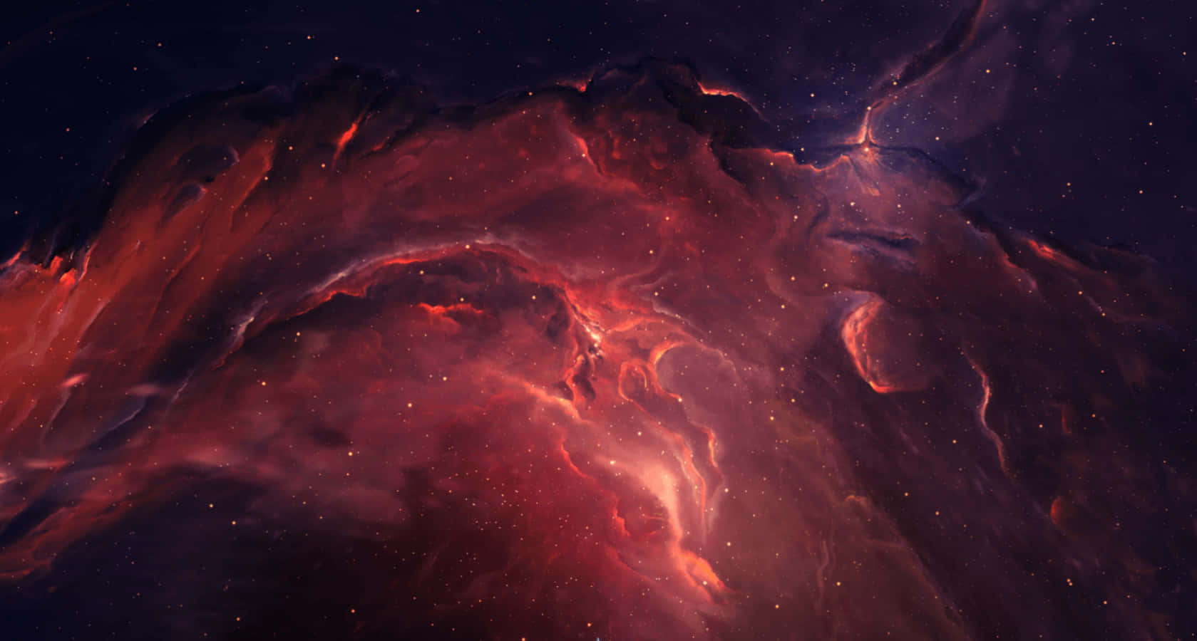 Dark Space, starry nebula, red lights, HD Desktop Wallpaper