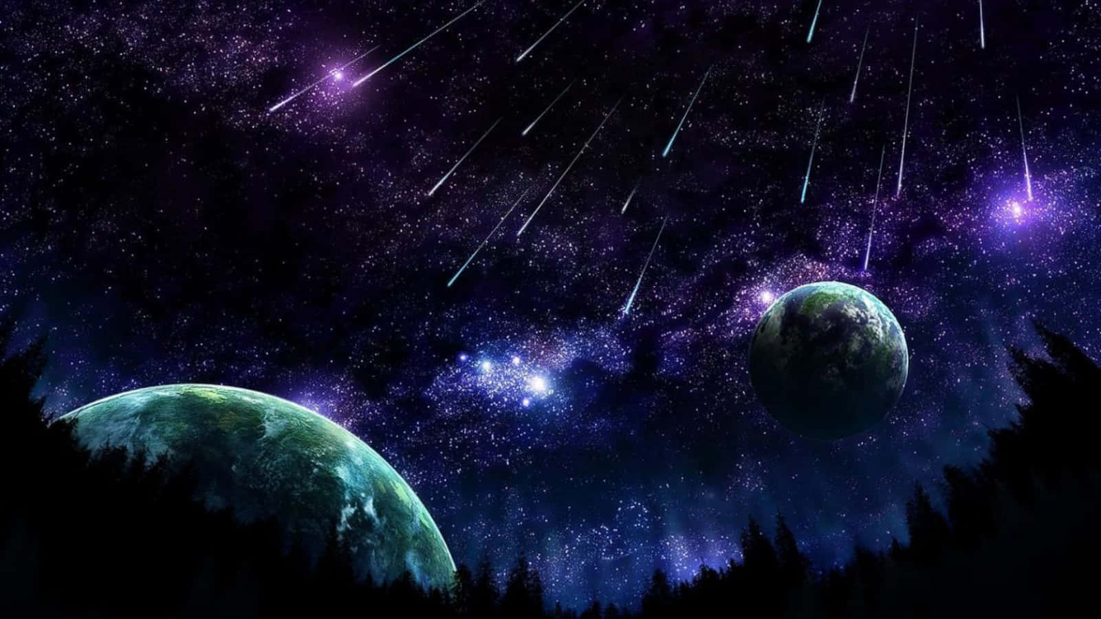 Dark Space, planets, shooting stars, HD Desktop Wallpaper