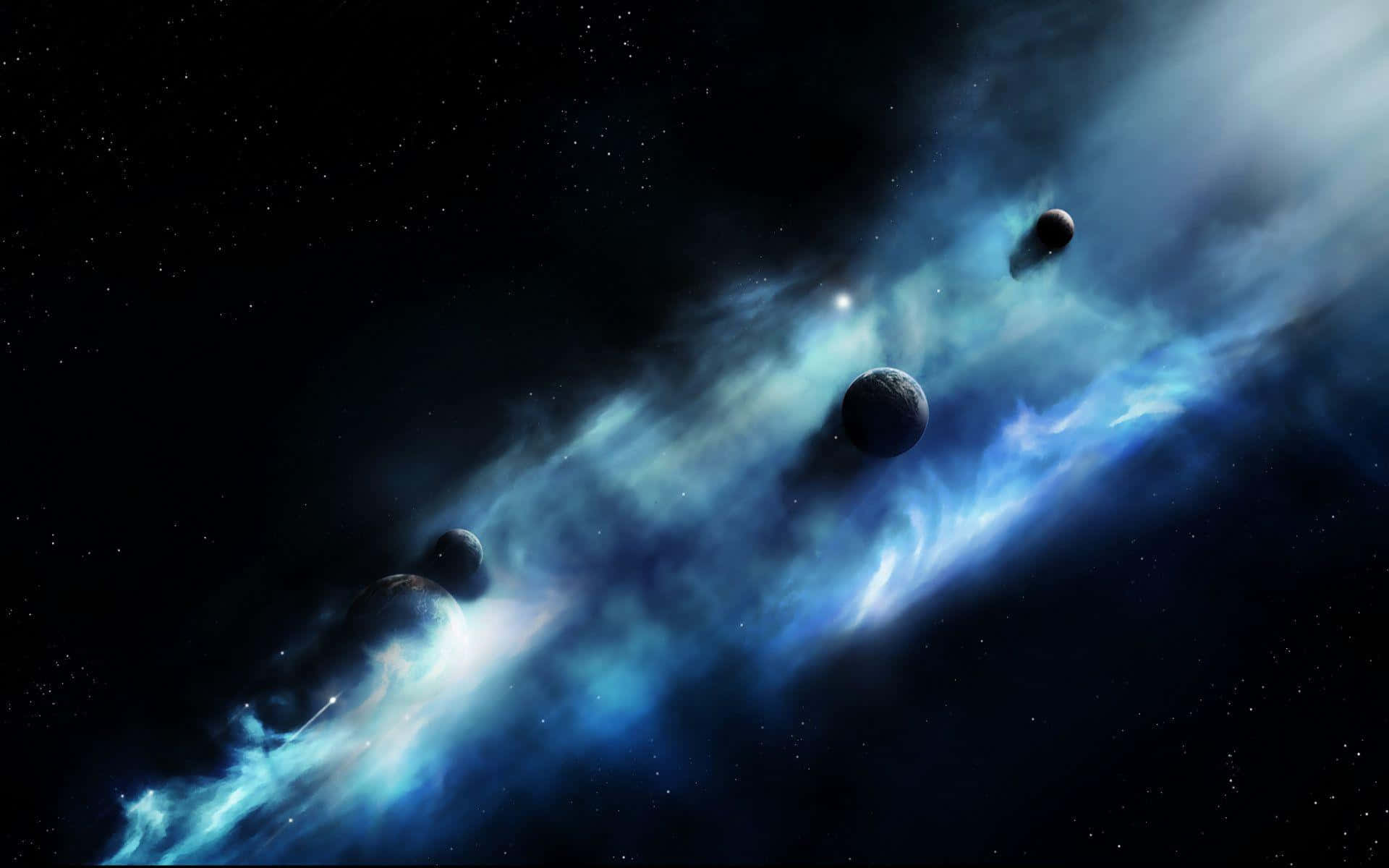 Dark Space, cosmic nebula, glowing blue clouds, Full HD Desktop Wallpaper