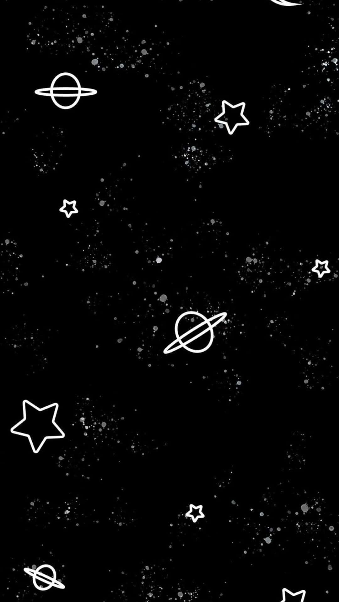 Dark Space, black wallpaper, white outlined stars, Full HD Phone Wallpaper