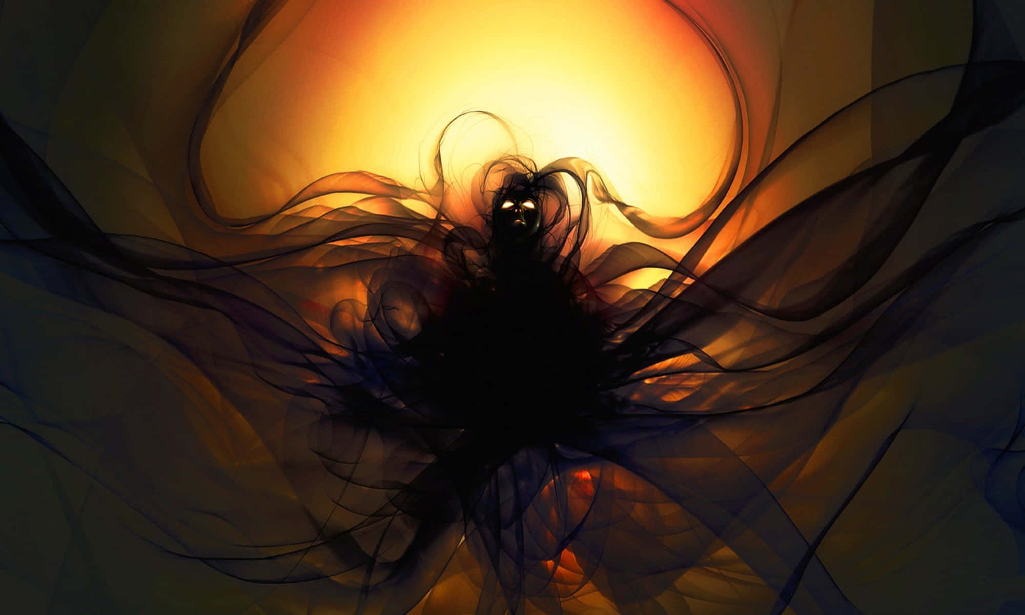 Dark Spirit, golden circular glow, translucent tendrils, Full HD Desktop Wallpaper