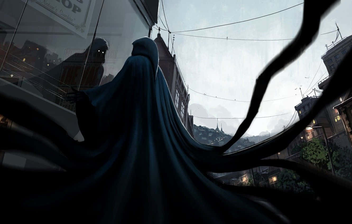 Dark Spirit, rain-slicked urban alleyway, cloaked figure, HD Desktop Wallpaper