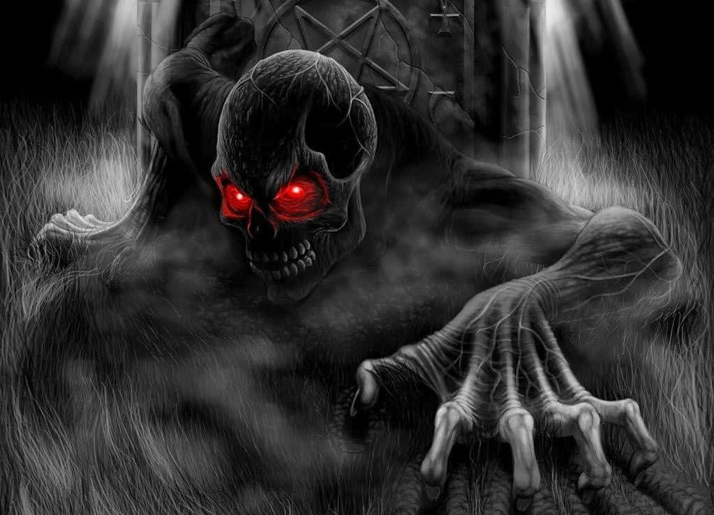 Dark Spirit, skeletal demon, glowing red eyes, SD Desktop Wallpaper