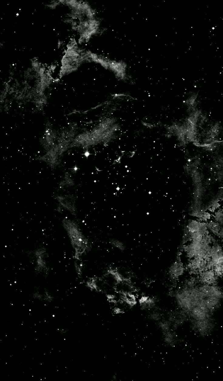 Dark Starry Night, monochrome cosmic vista, swirling nebulae, SD Phone Wallpaper