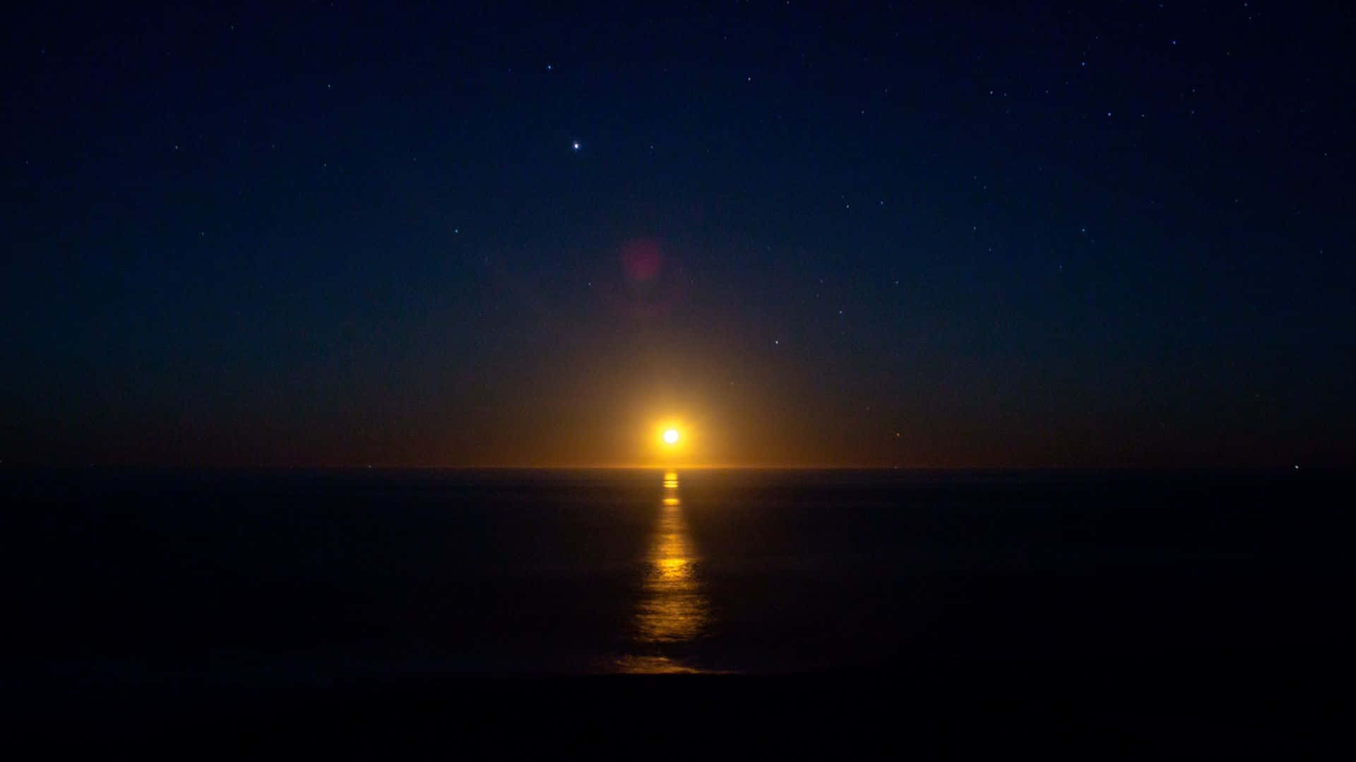Dark Starry Night, moon, ocean, Full HD Desktop Wallpaper