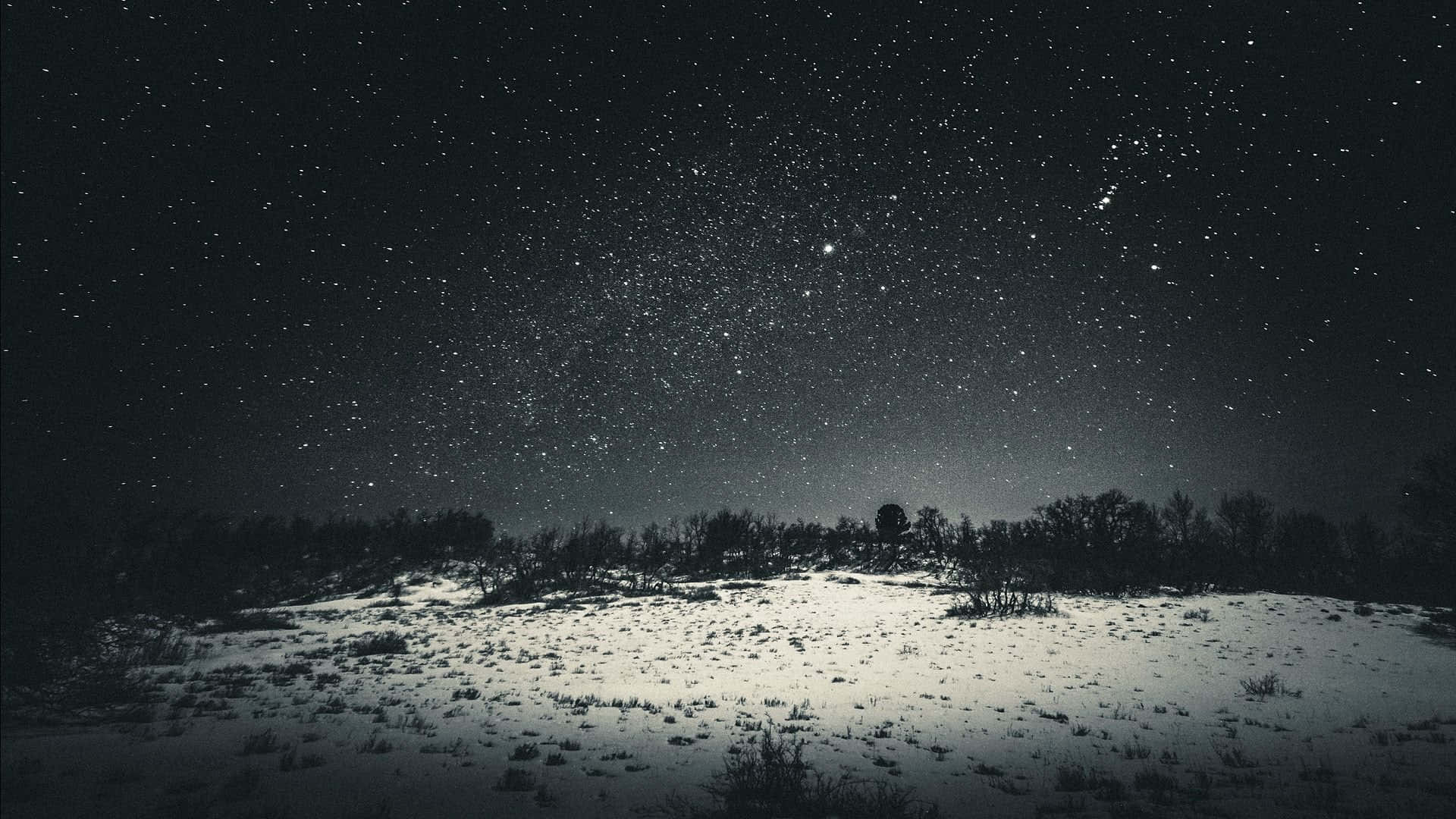 Dark Starry Night, starry night sky, snowy winter landscape, Full HD Desktop Wallpaper