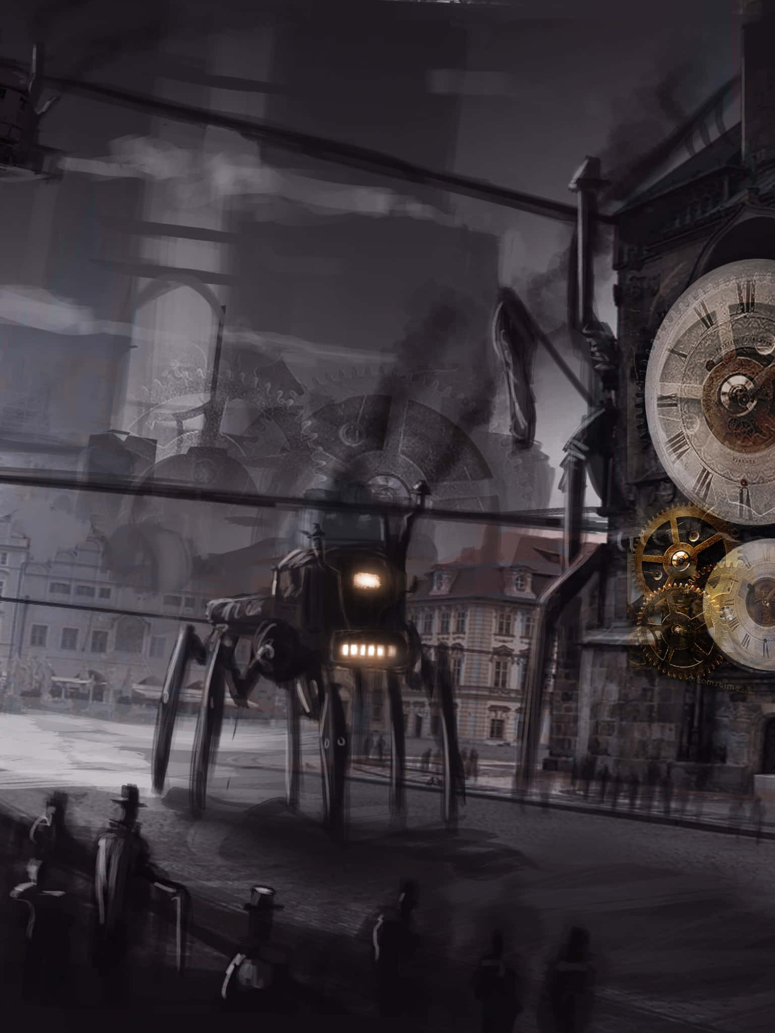 Dark Steampunk, gears, clockworks, Full HD Phone Wallpaper