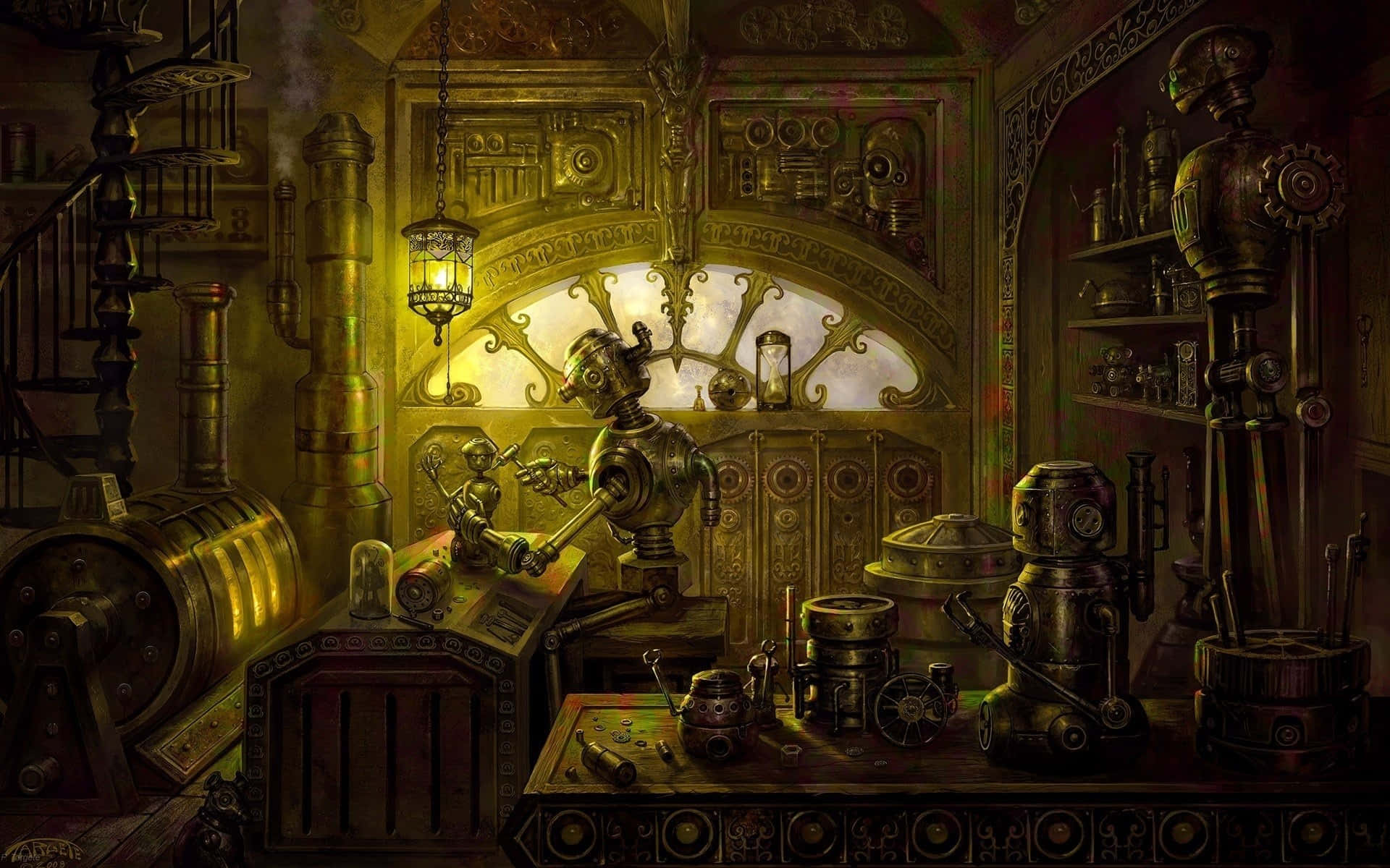 Dark Steampunk, 1920 x 1200, steampunk workshop, Full HD Desktop Wallpaper