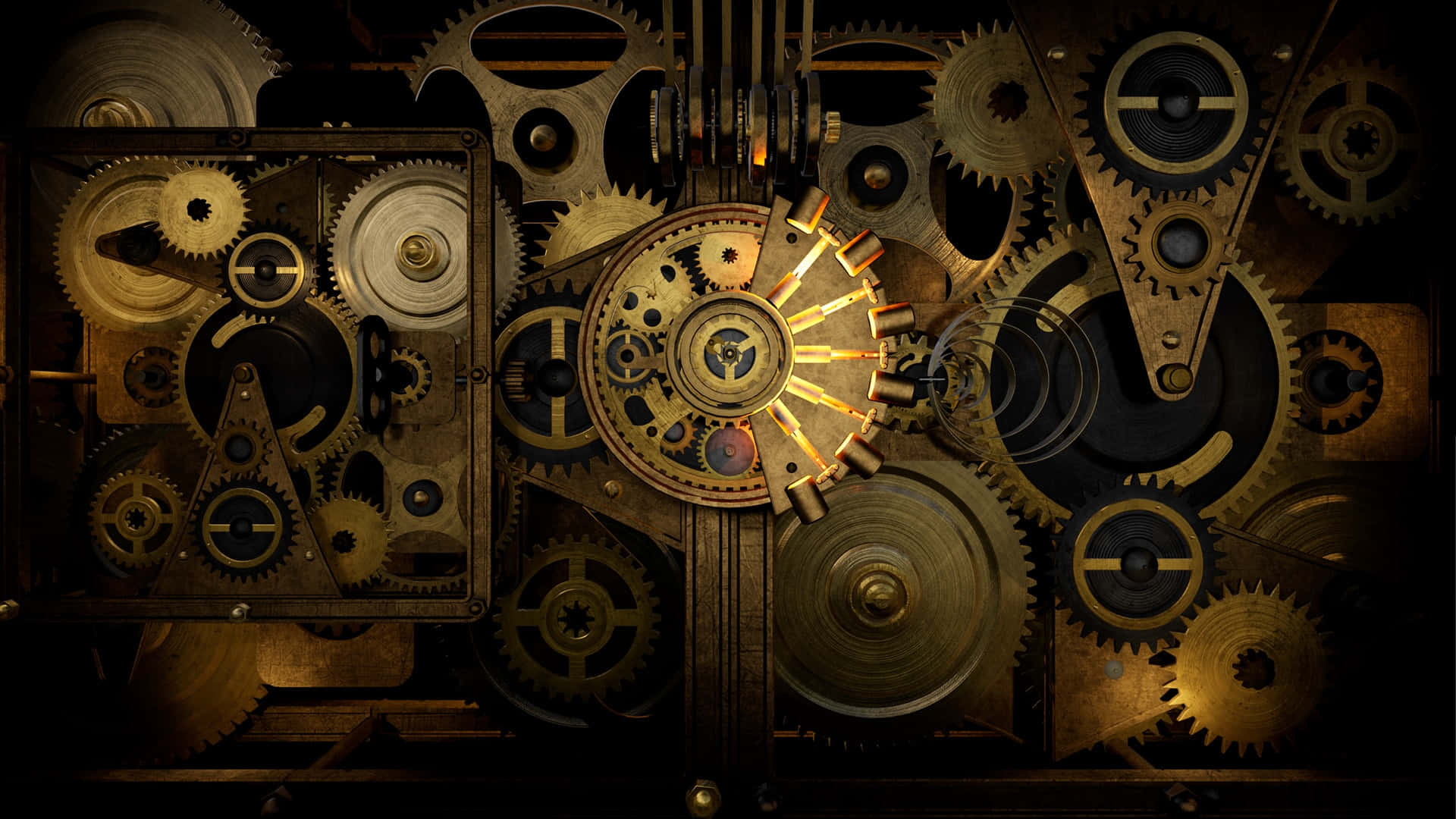 Dark Steampunk, 1920 x 1080, golden gears, Full HD Desktop Wallpaper