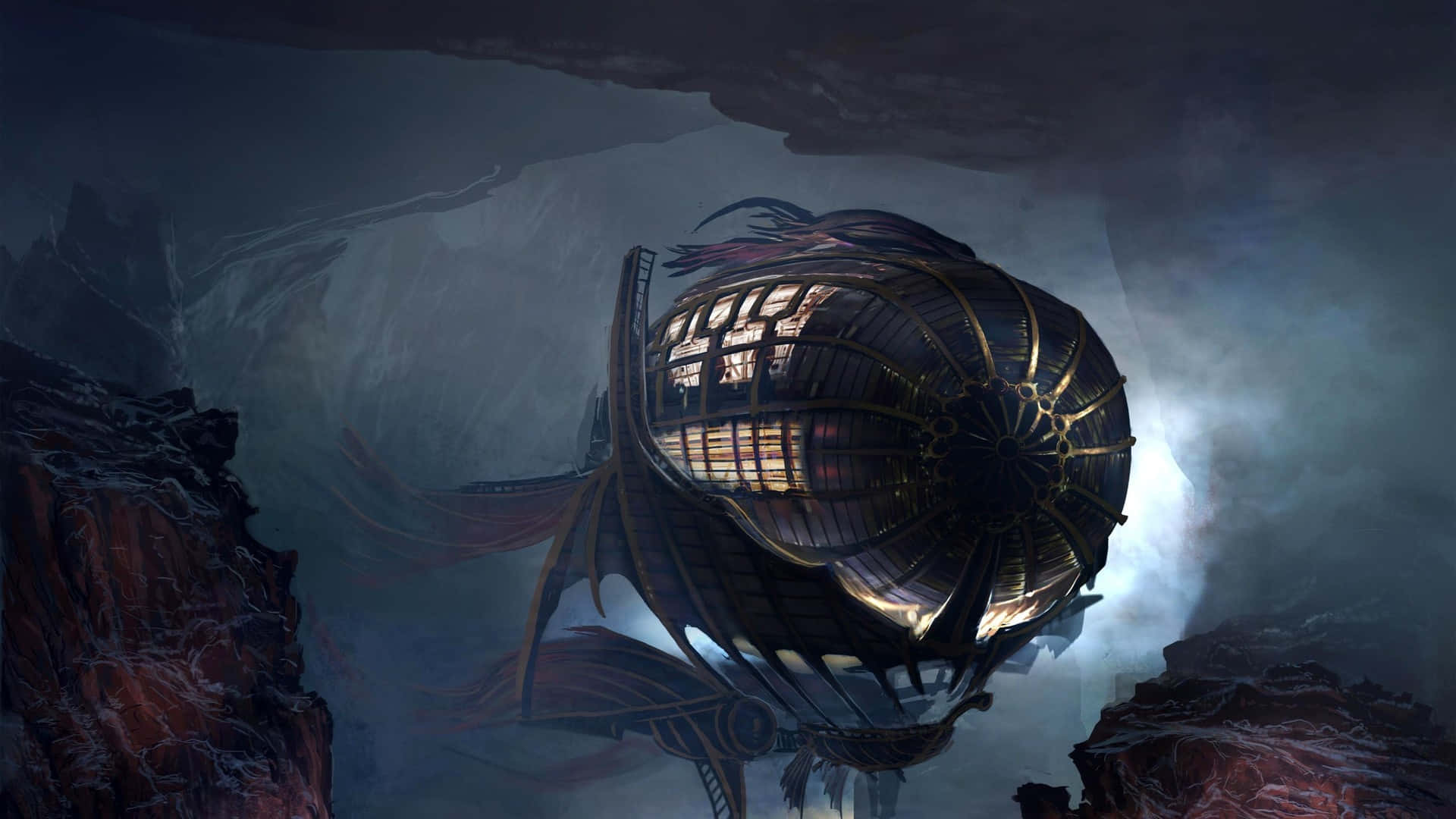 Dark Steampunk, 1920 x 1080, steampunk airship, Full HD Desktop Wallpaper