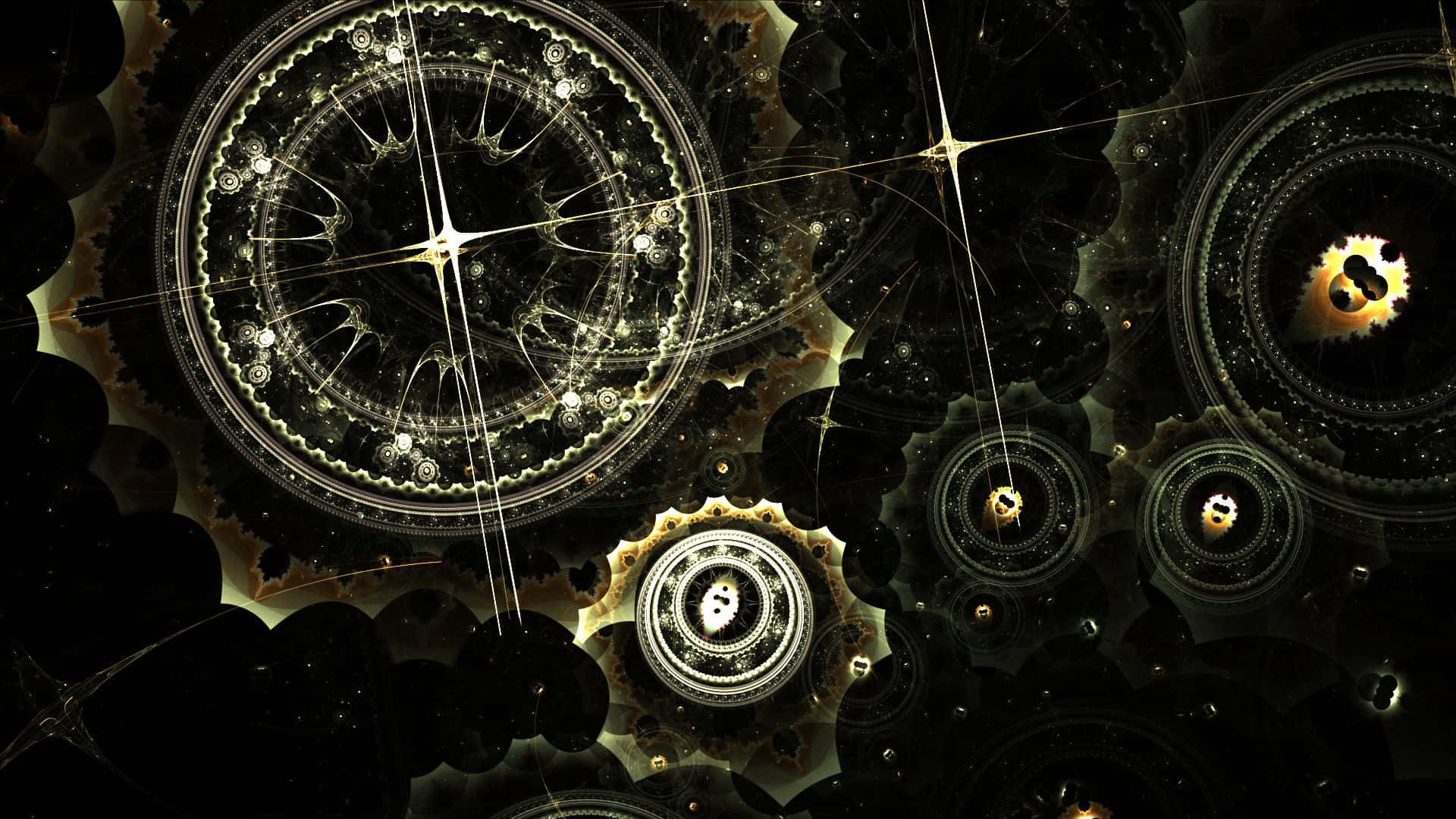 Dark Steampunk, 1920 x 1080, glowing golden gears, Full HD Desktop Wallpaper