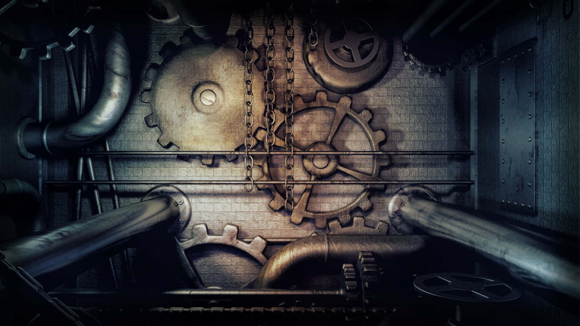 Dark Steampunk, 1920 x 1080, industrial interior, Full HD Desktop Wallpaper