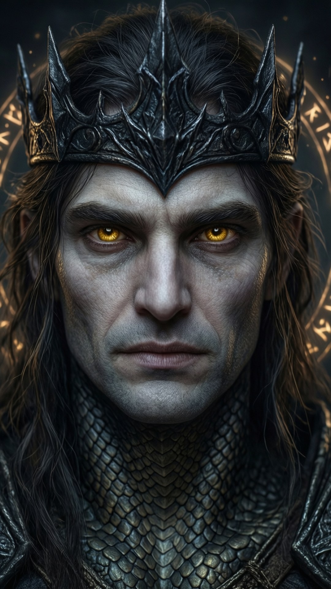 Dark Sun Gwyndolin, glowing yellow eyes, spiked crown, Full HD Phone Wallpaper