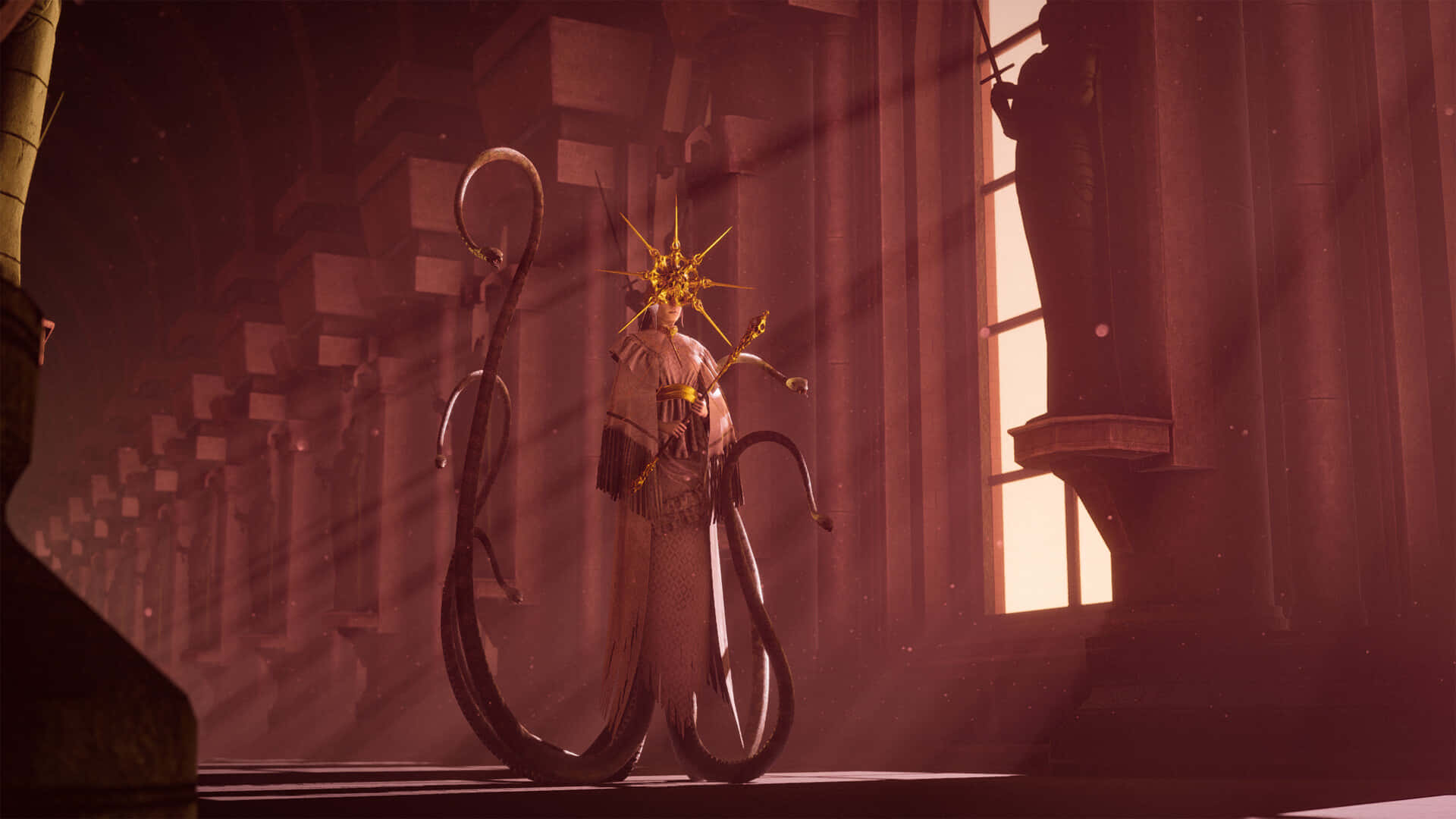 Dark Sun Gwyndolin, golden crown, serpentine limbs, Full HD Desktop Wallpaper