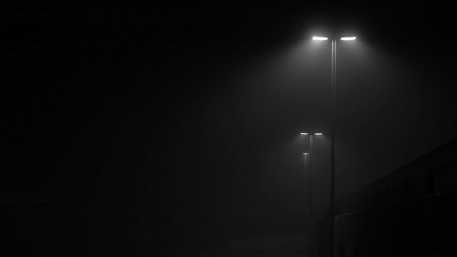 Dark Surreal Cityscape, streetlights, thick fog, Full HD Desktop Wallpaper