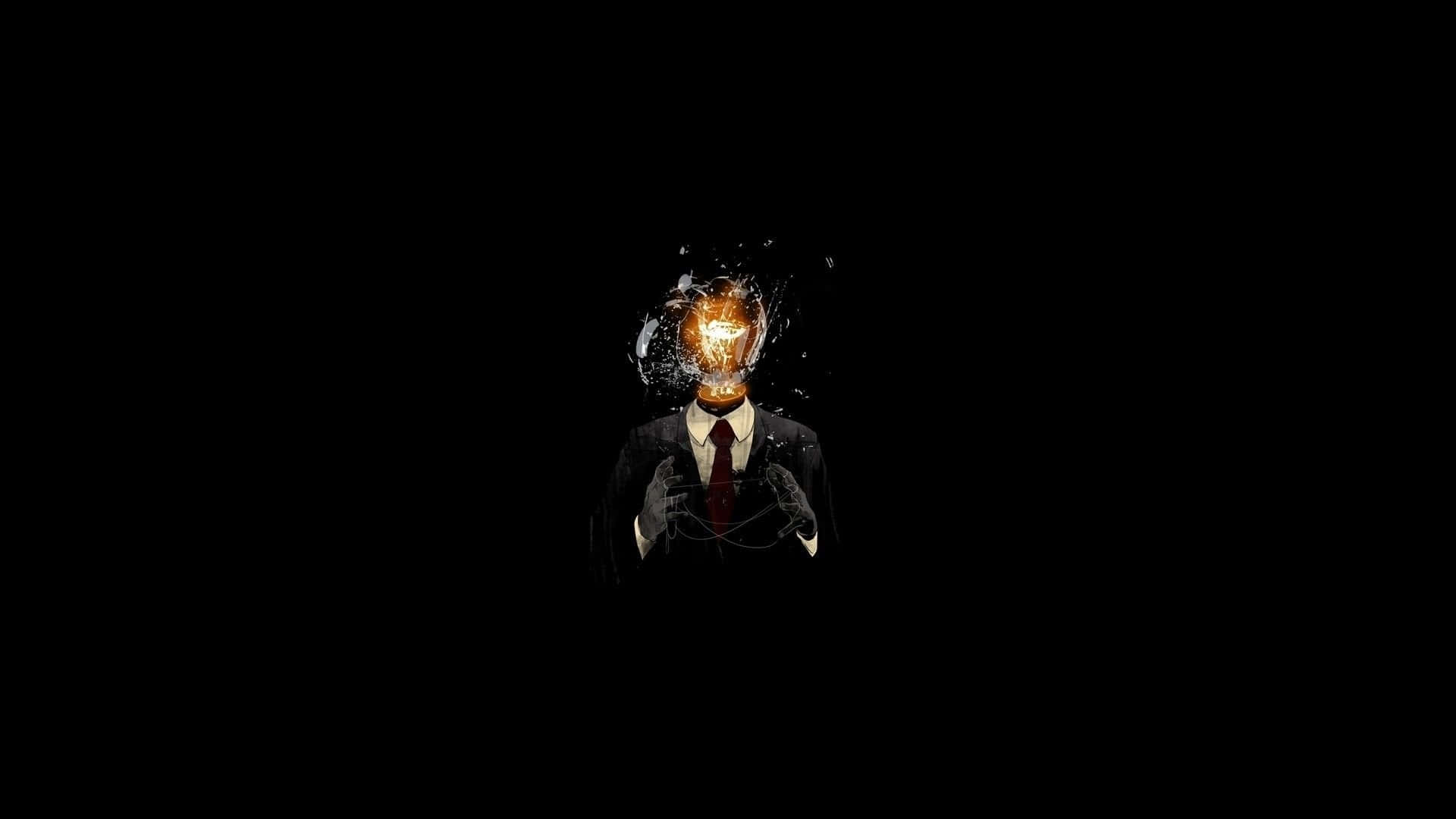 Dark Surrealism, man in a suit, glowing lightbulb for a head, Full HD Desktop Wallpaper