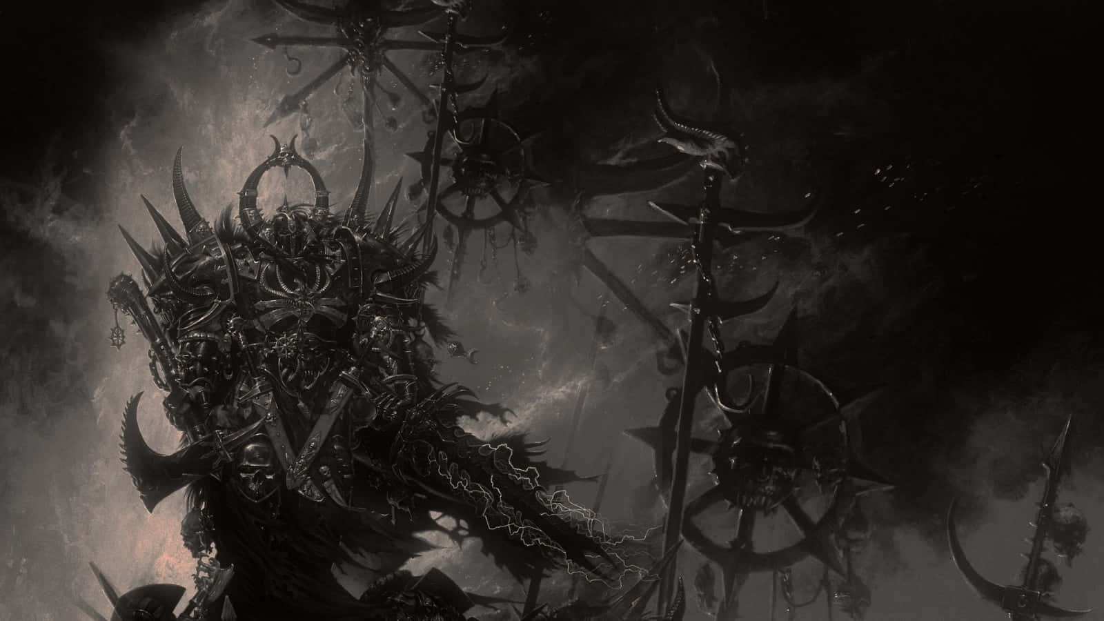 demonic warlord, spiked armor, lightning, HD Desktop Wallpaper