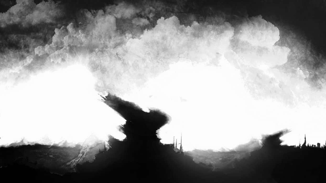 Dark Surrealism, black and white silhouette, city skyline, SD Desktop Wallpaper
