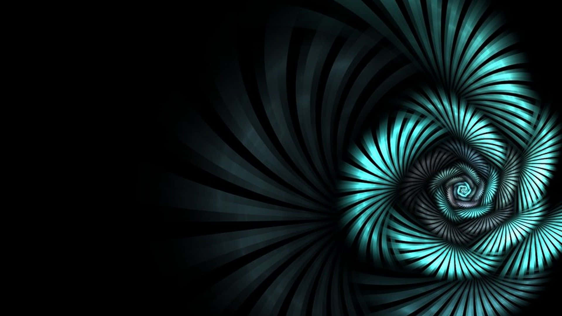 Dark Teal, teal spiral fractal pattern, stark black background, Full HD Desktop Wallpaper