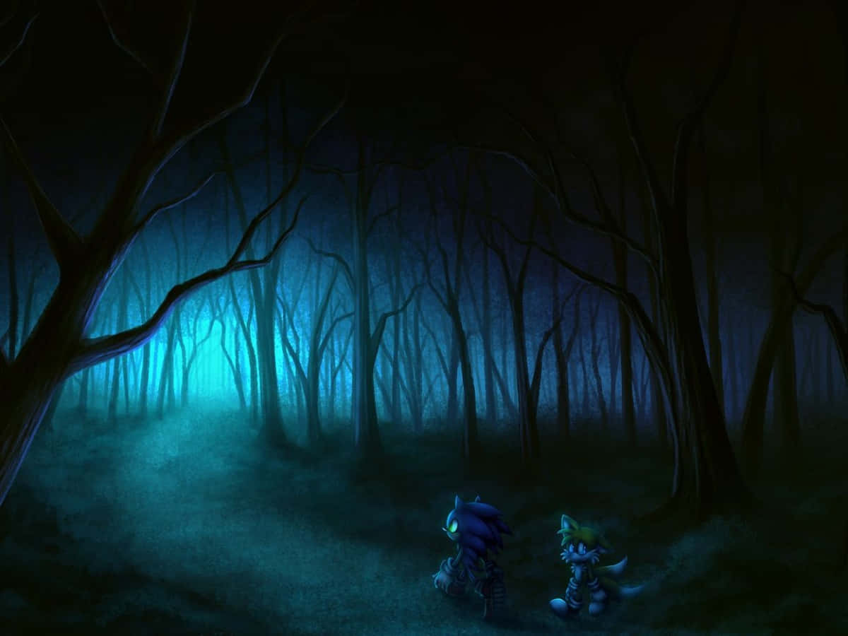 Dark Teal, hedgehog characters, dark eerie forest, SD Desktop Wallpaper