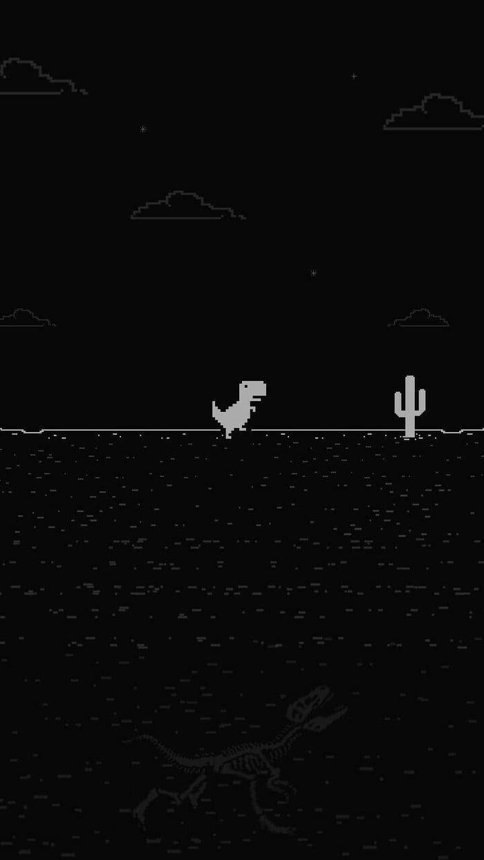 Dark Mode Gaming, Dinosaur Adventure No Internet Game, starry night sky, SD Phone Wallpaper