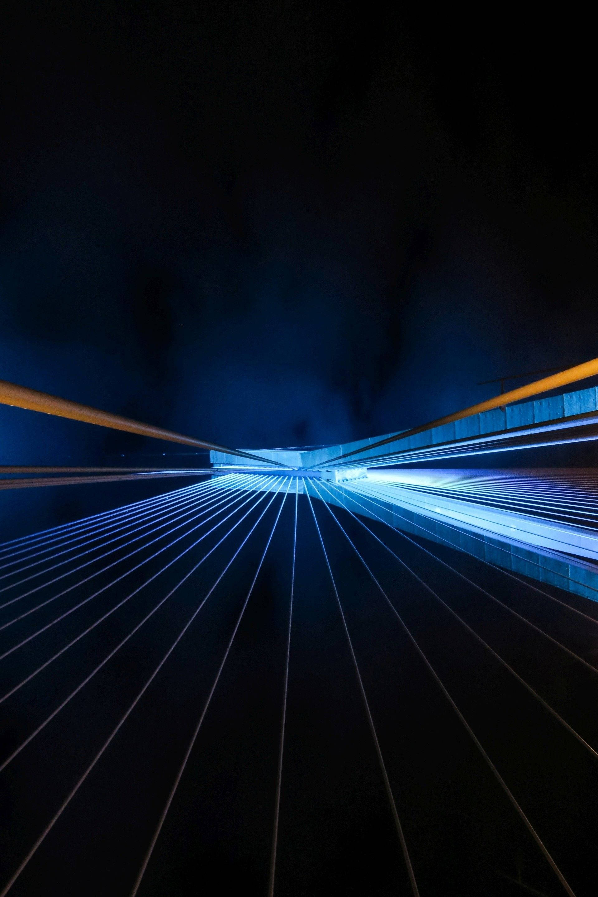 futuristic shapes, dark tunnel, vibrant blue neon lines, 2K Phone Wallpaper