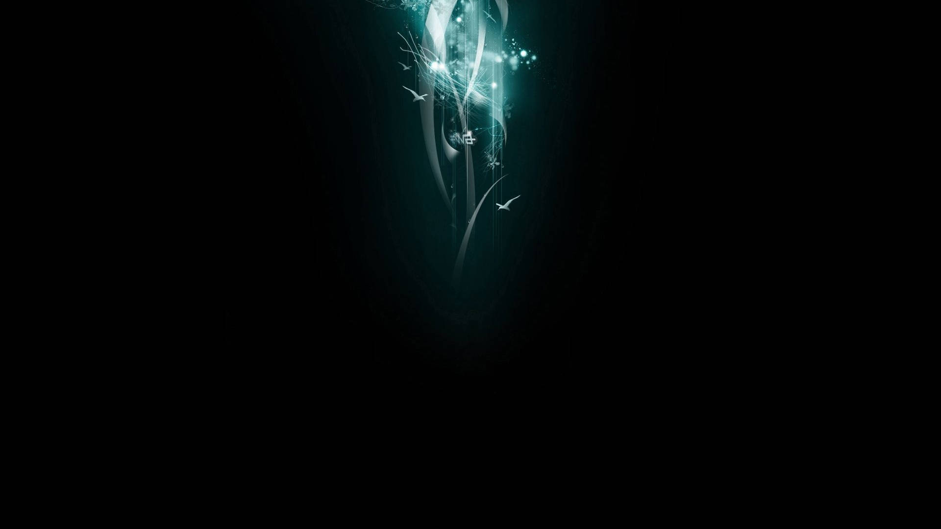 teal, abstract tendrils, birds, Full HD Desktop Wallpaper