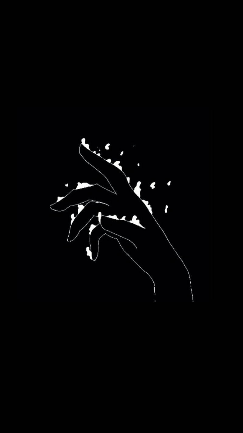 dark theme, minimalist hand outline, white hand outline, HD Phone Wallpaper