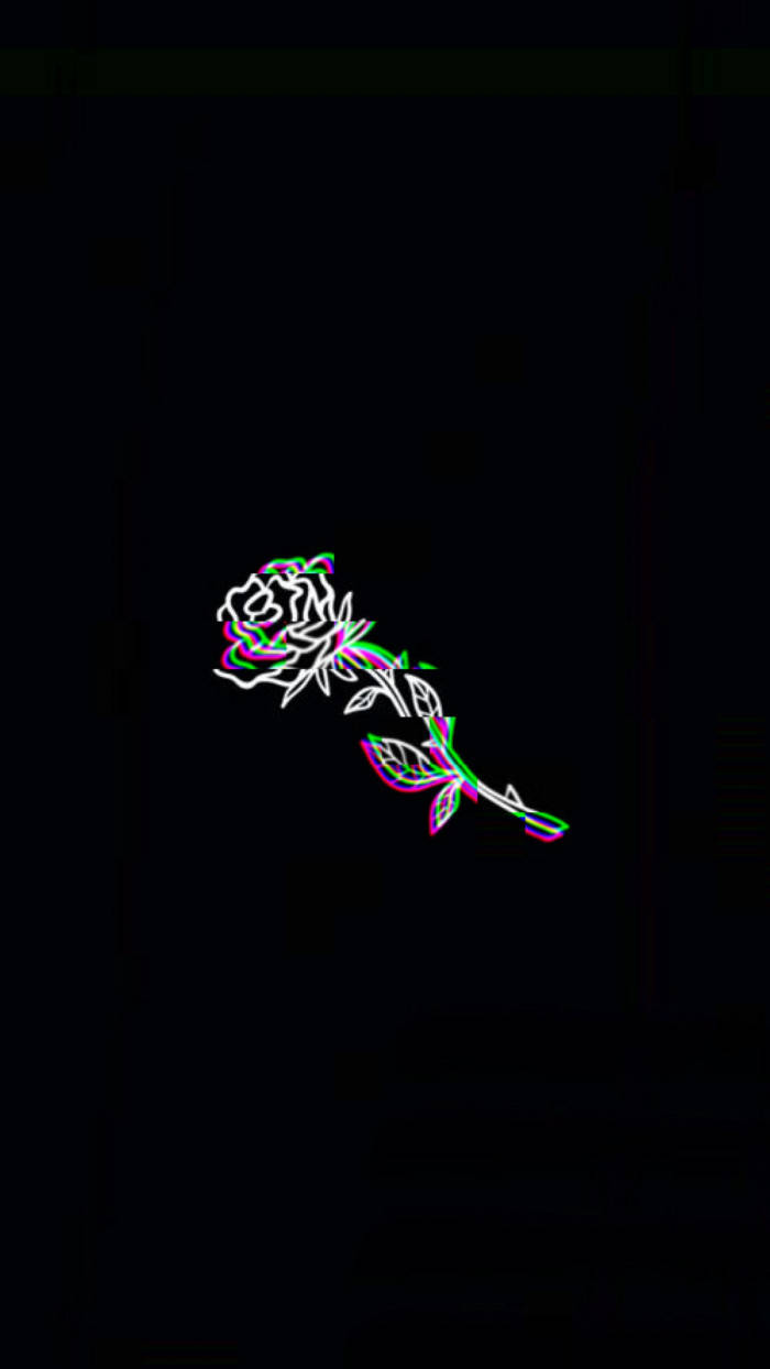 Dark Trippy Rose, neon rose, white green and pink outlines, SD Phone Wallpaper