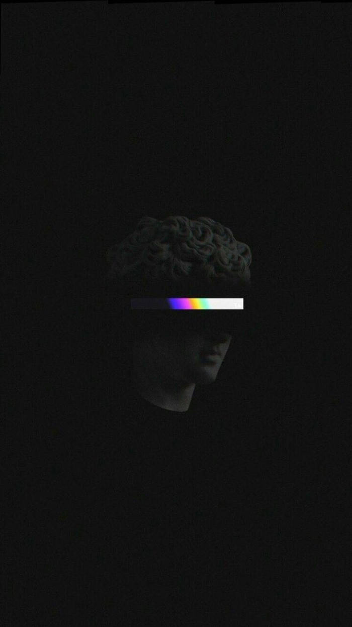 Dark Trippy, rainbow glitch bar, statue head, SD Phone Wallpaper