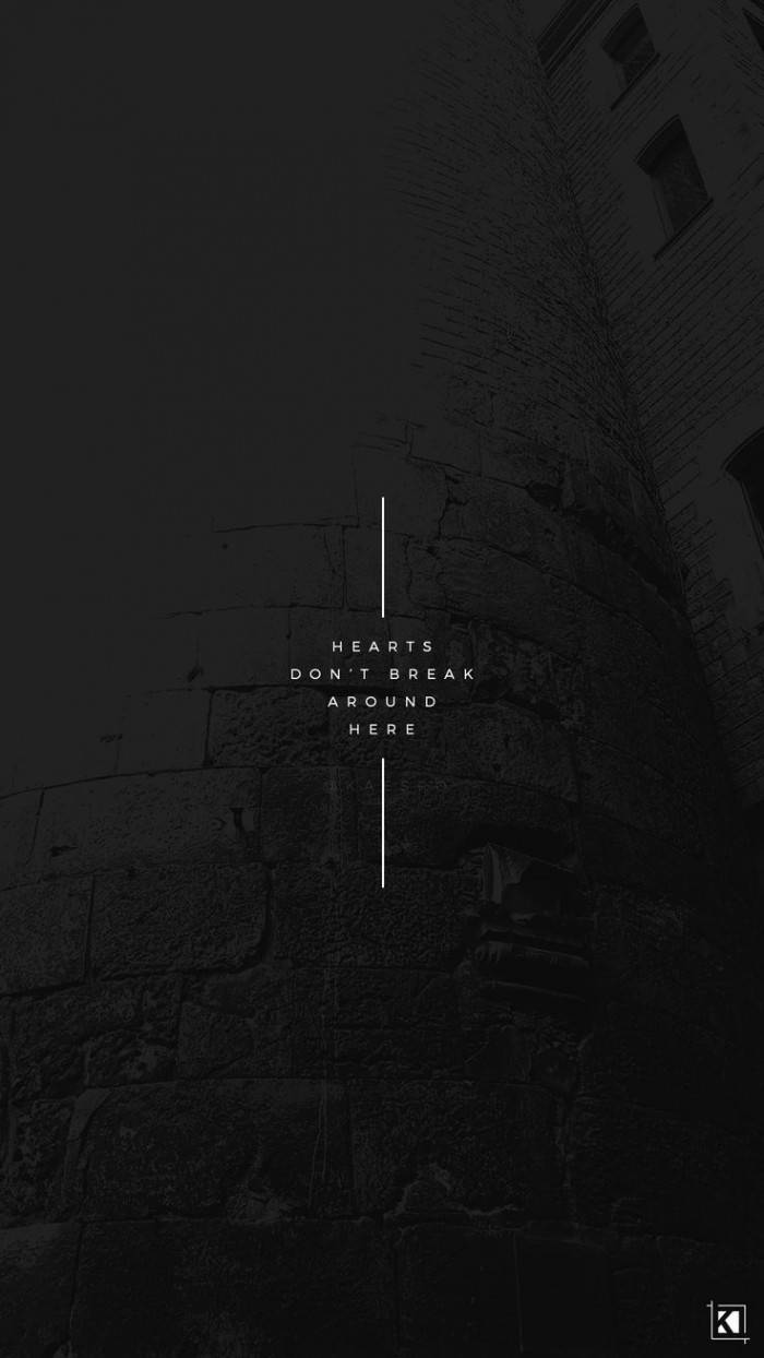 Dark Trippy, hearts don't break around here, monochrome, SD Phone Wallpaper