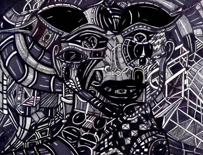Dark Trippy, abstract face, black and white geometric patterns, SD Desktop Wallpaper
