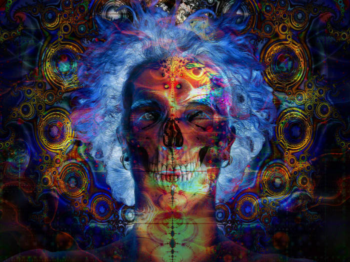 Dark Trippy, ring skeleton, glowing fractal patterns, SD Desktop Wallpaper