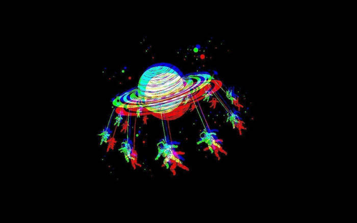 Dark Trippy, astronaut carousel, neon planet, SD Desktop Wallpaper