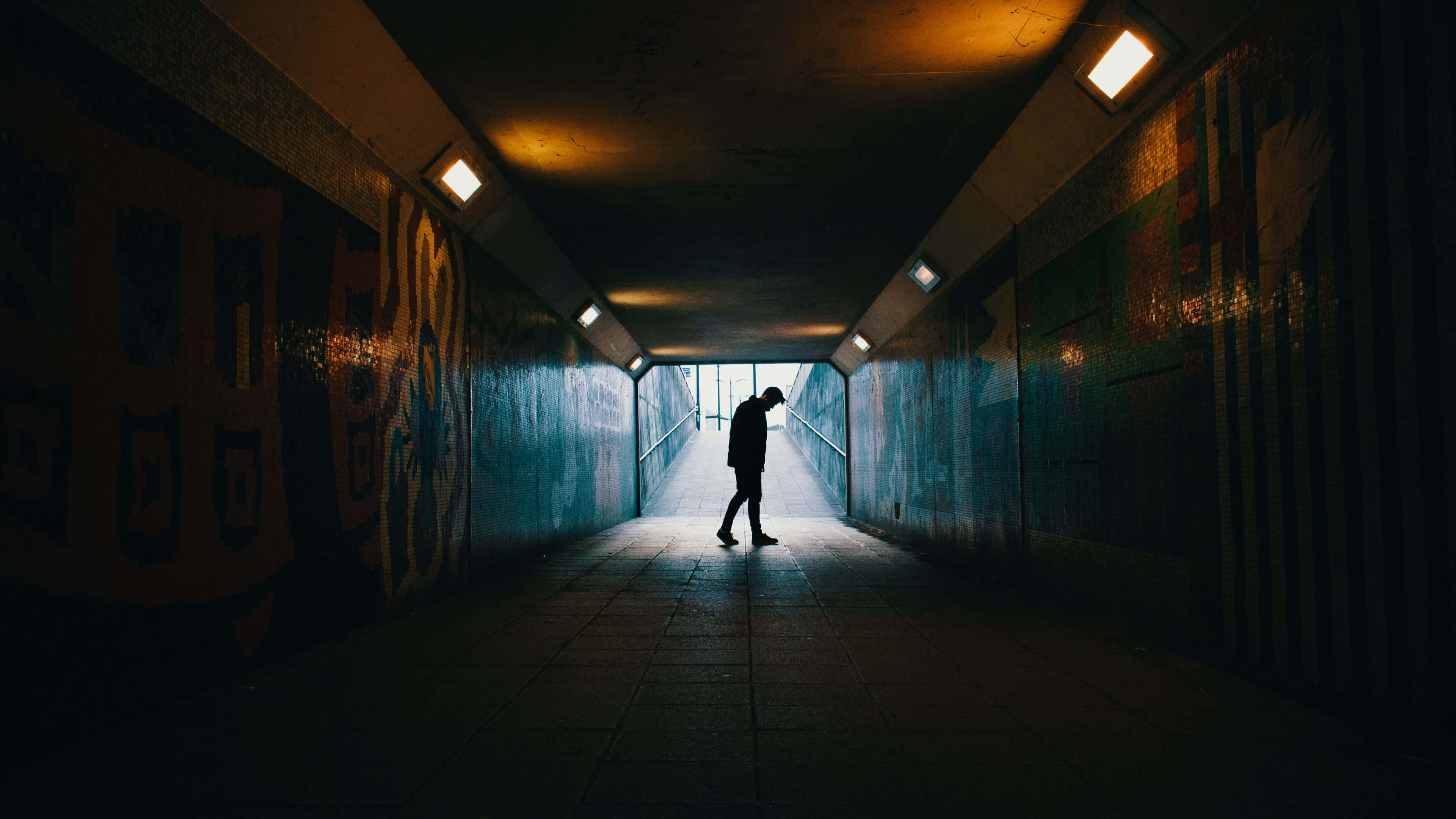 Dark Underground, urban tunnel, graffiti walls, 4K Desktop Wallpaper