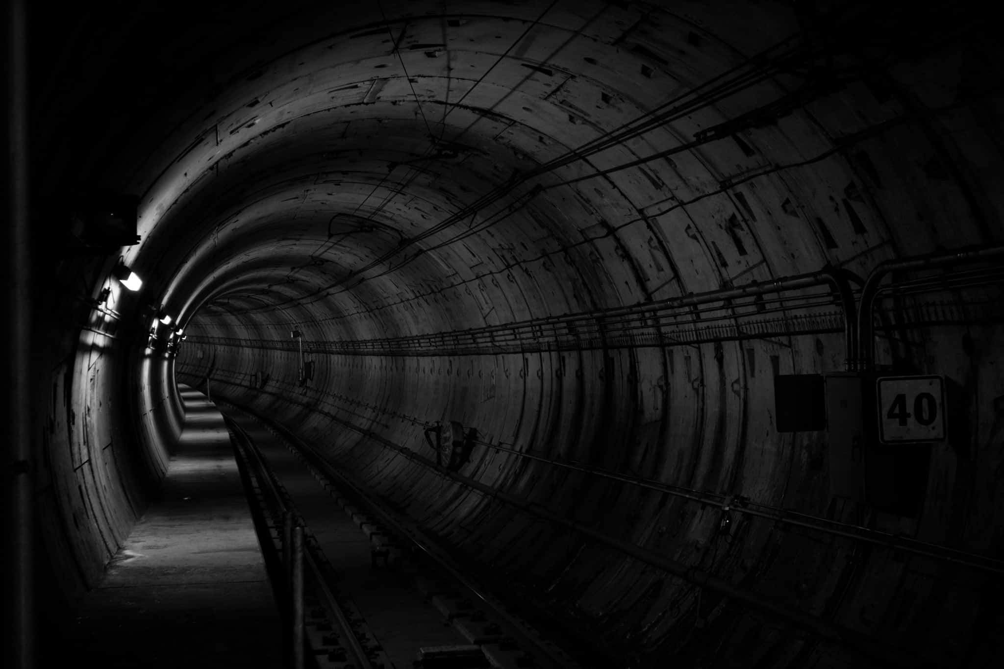 Dark Underground, tunnel, curved concrete walls, Full HD Desktop Wallpaper