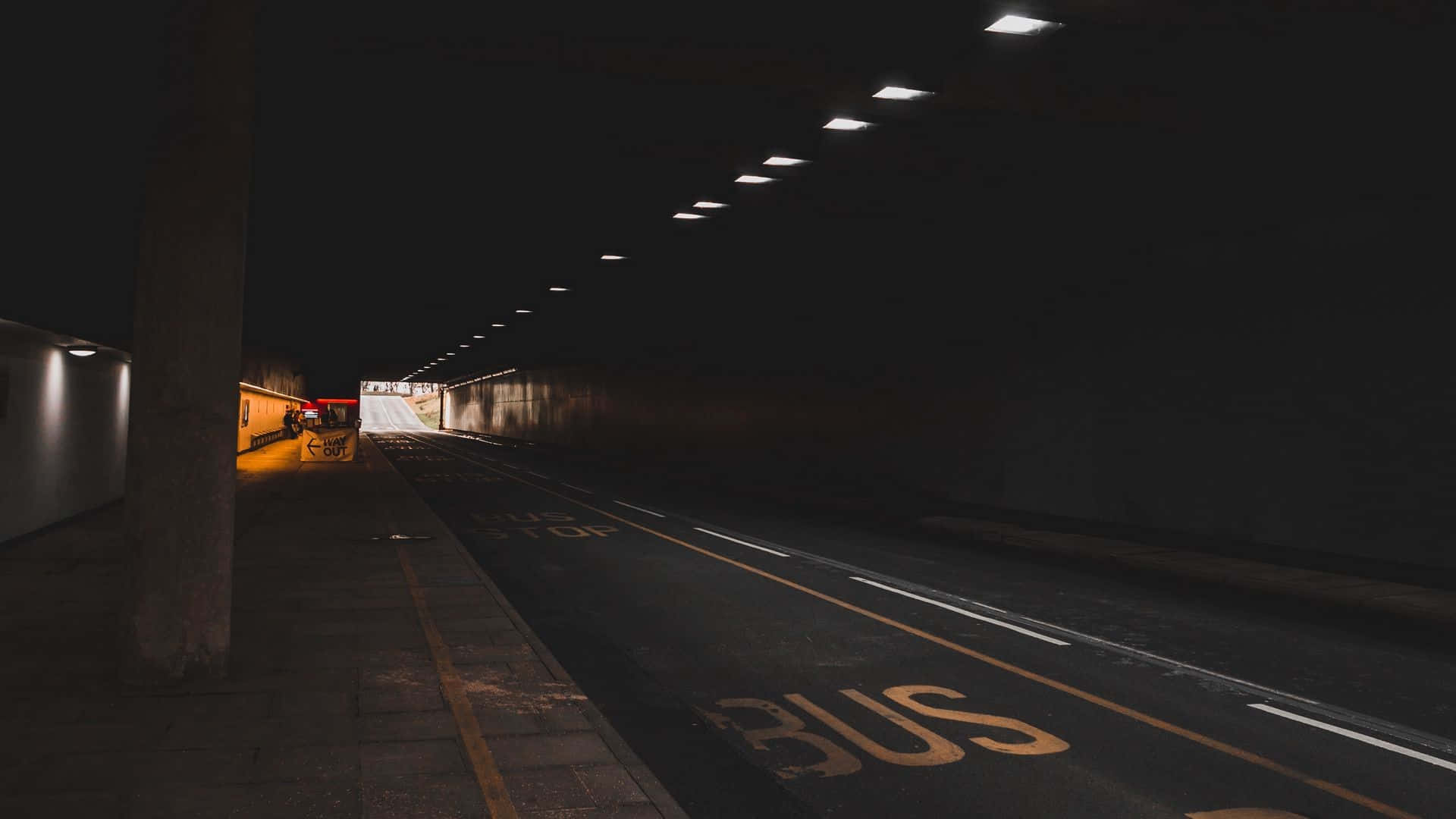 Dark Underground, urban tunnel, overhead lights, Full HD Desktop Wallpaper