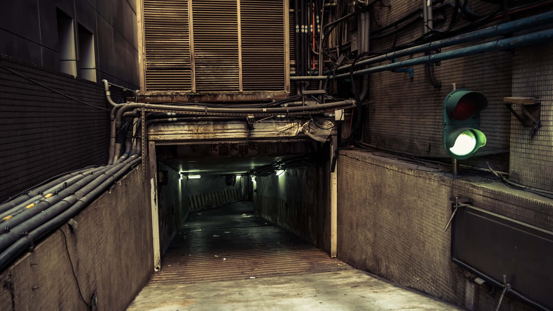 Dark Underground, urban underpass, exposed pipes, Full HD Desktop Wallpaper