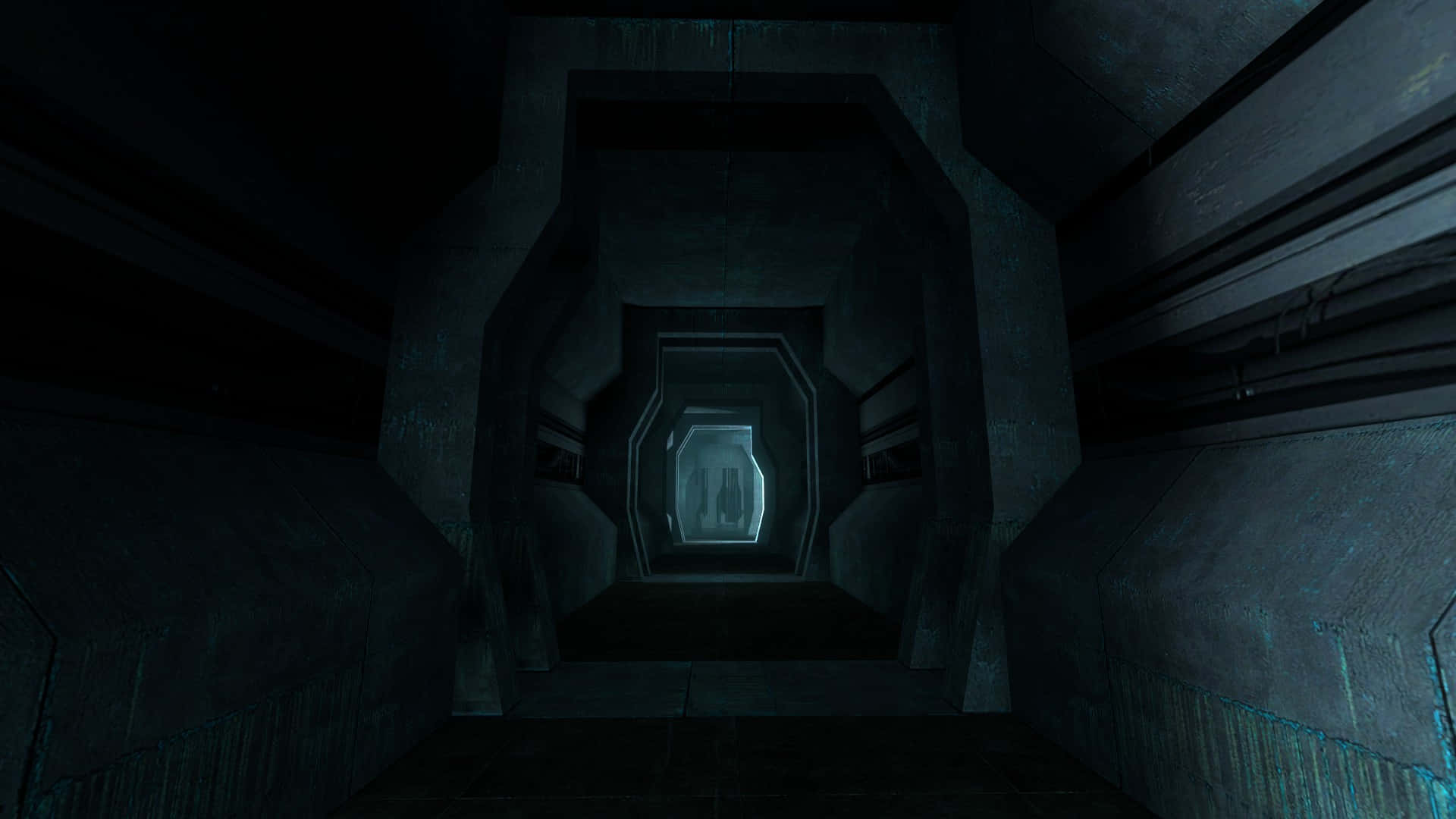 Dark Underground, glowing blue light, industrial tunnel, Full HD Desktop Wallpaper