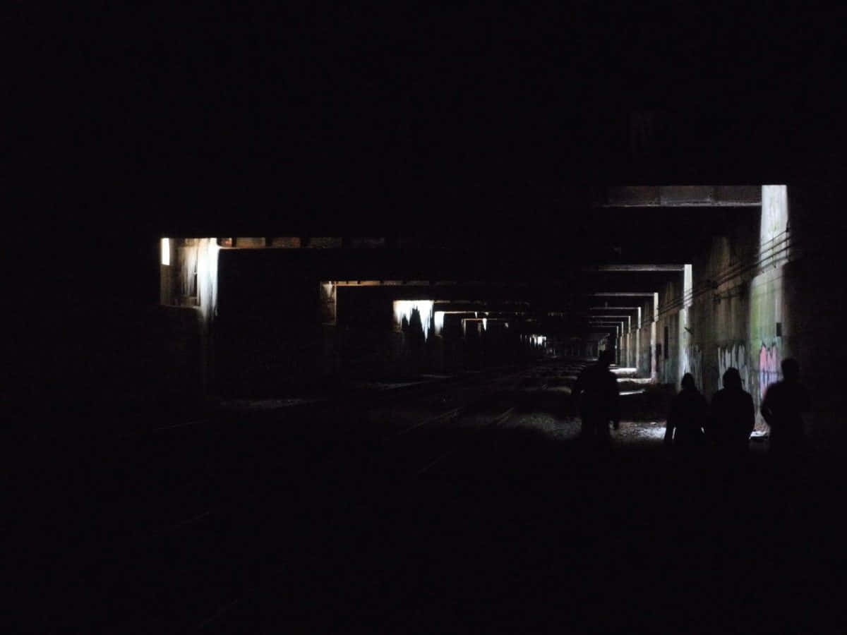 Dark Underground, railway tunnel, flickering lights, SD Desktop Wallpaper