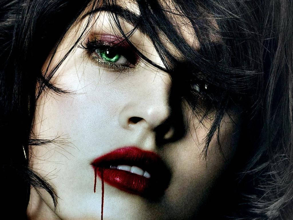 vampire girl, pale skin, green eyes, SD Desktop Wallpaper