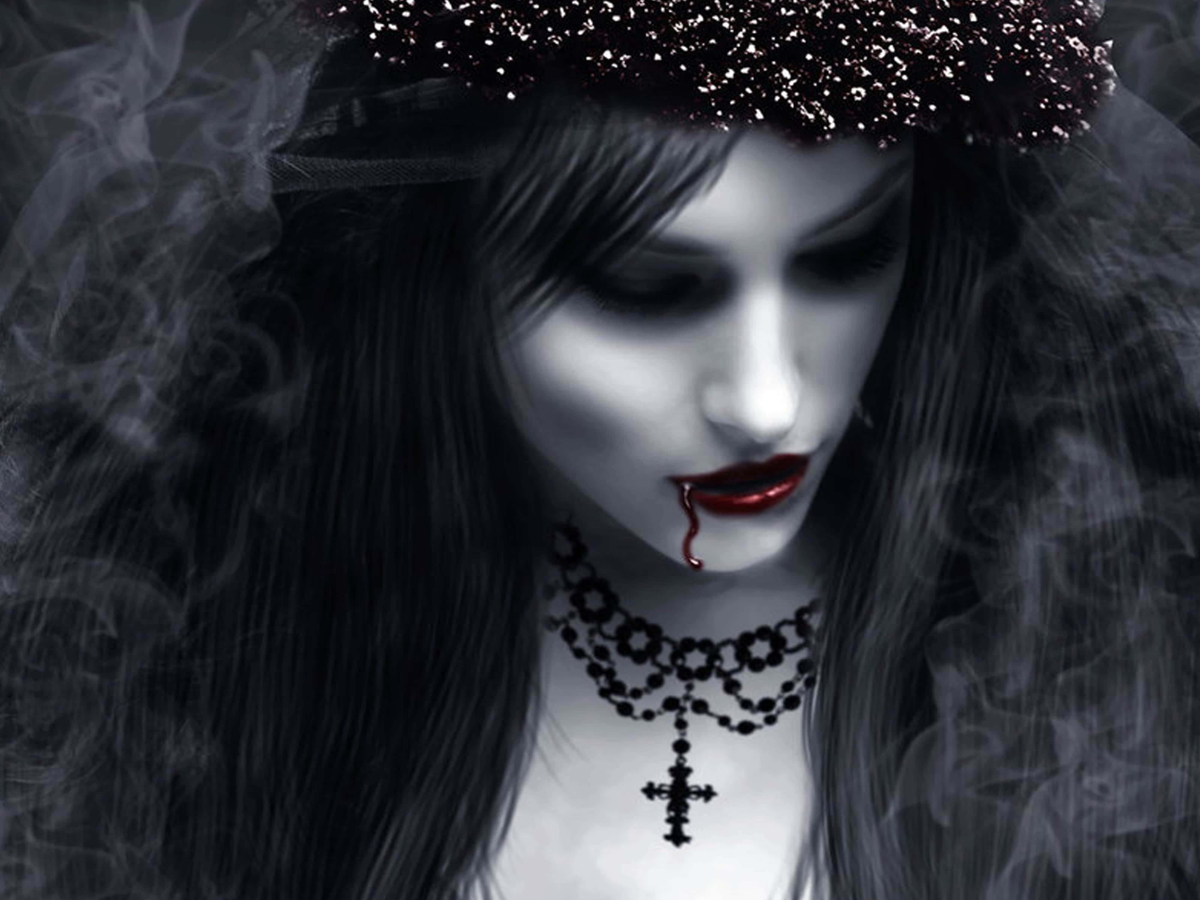 Dark Vampire, pale gothic woman, dark hair, 4K Desktop Wallpaper