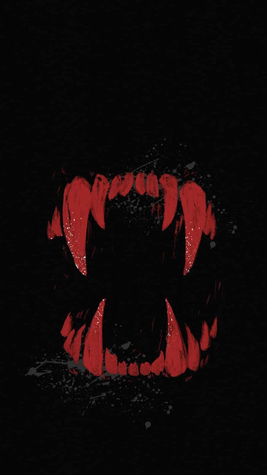 black background, red fangs, blood splatters, HD Phone Wallpaper