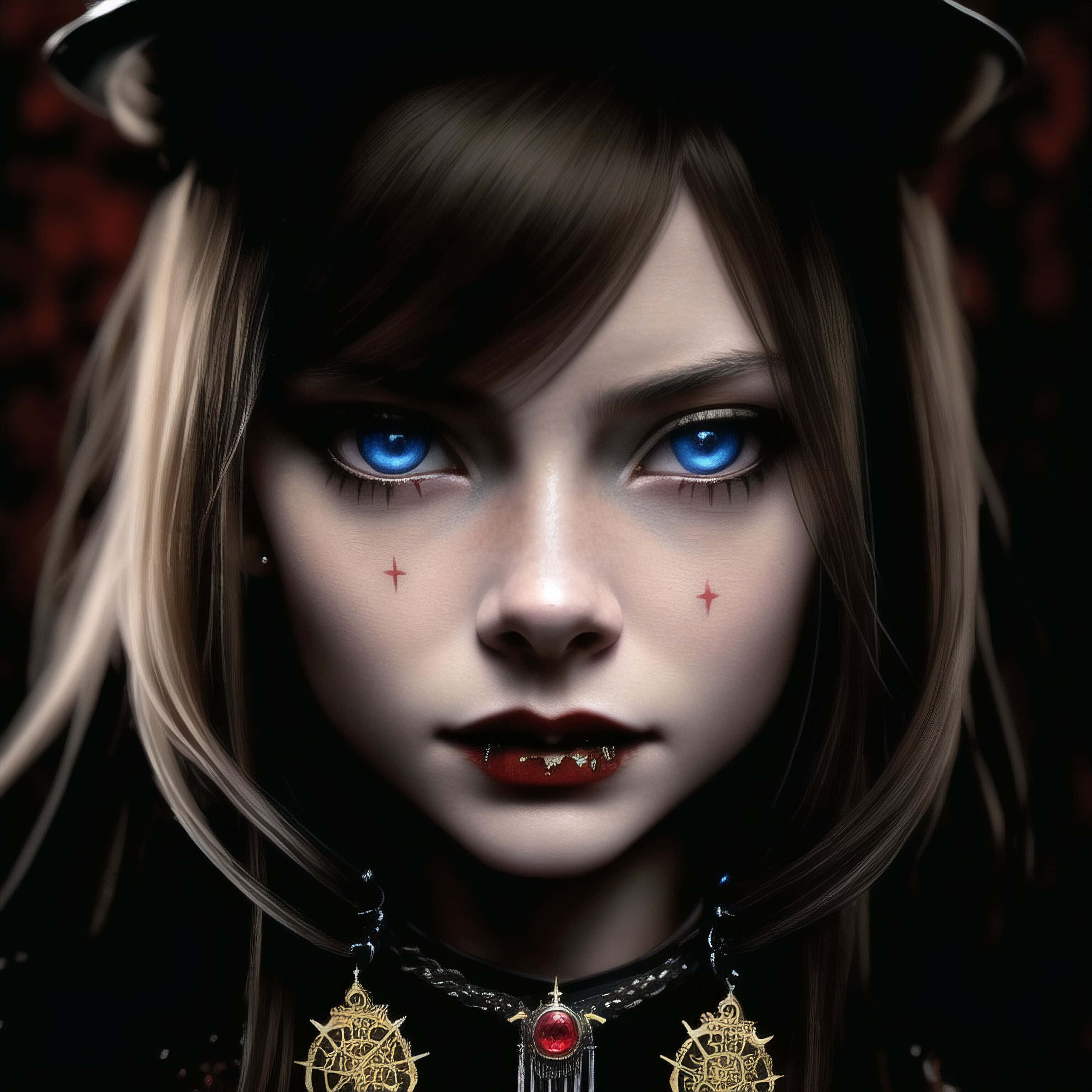 Dark Vampire, piercing blue eyes, red star tattoos, 2K Desktop Wallpaper