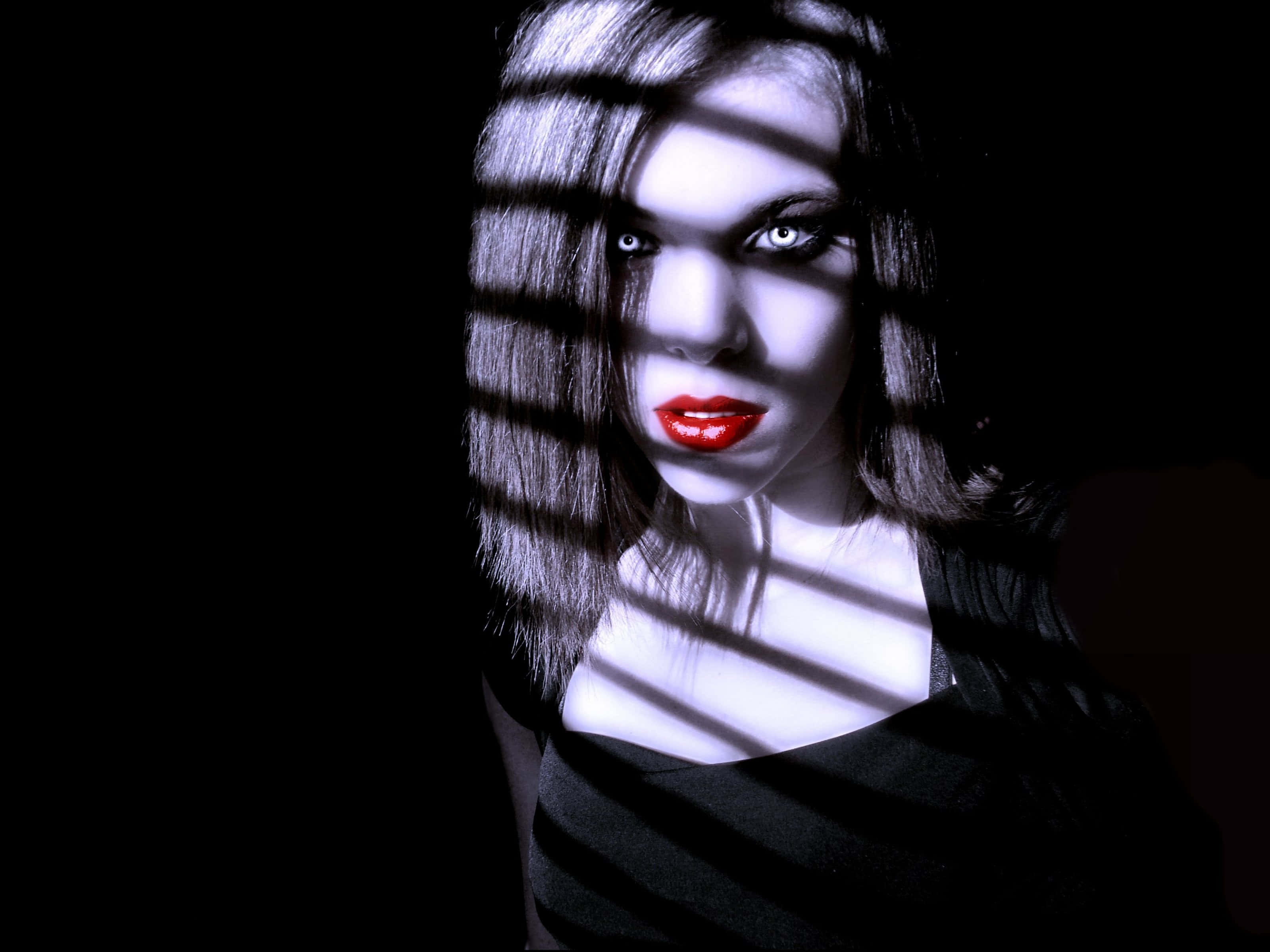 Dark Vampire, glowing eyes, red lips, 2K Desktop Wallpaper