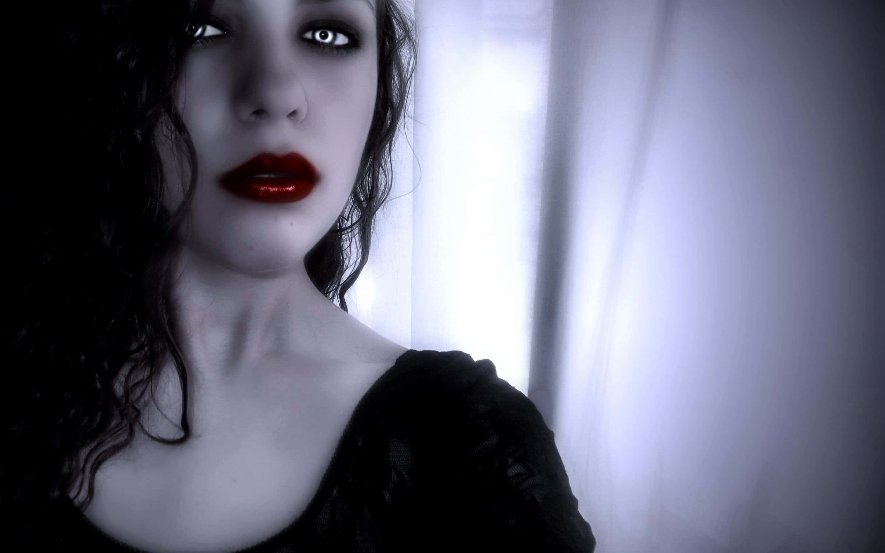 Dark Vampire, pale woman, glowing eyes, 2K Desktop Wallpaper