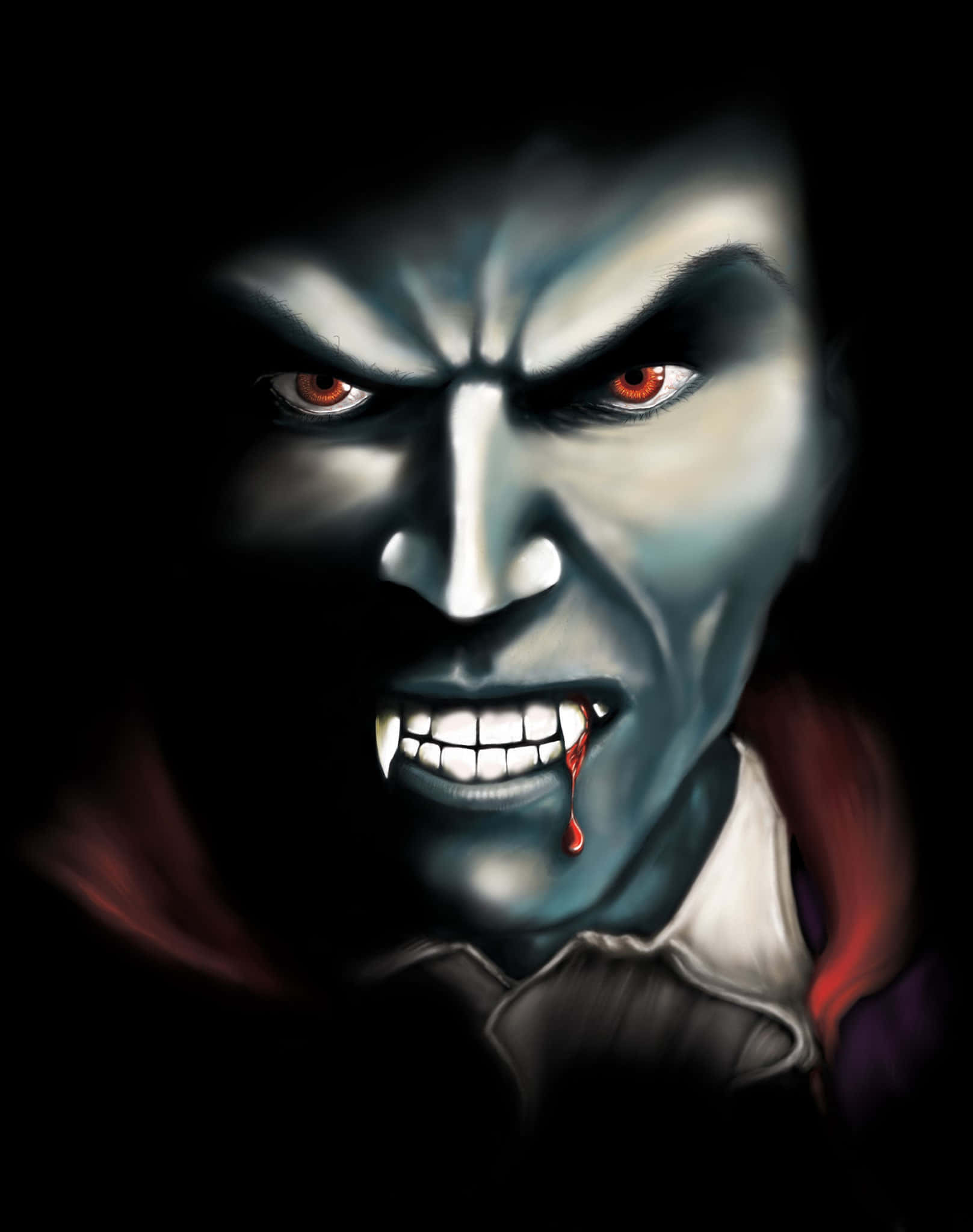 Dark Vampire, glowing red eyes, blood dripping from fangs, Full HD Phone Wallpaper