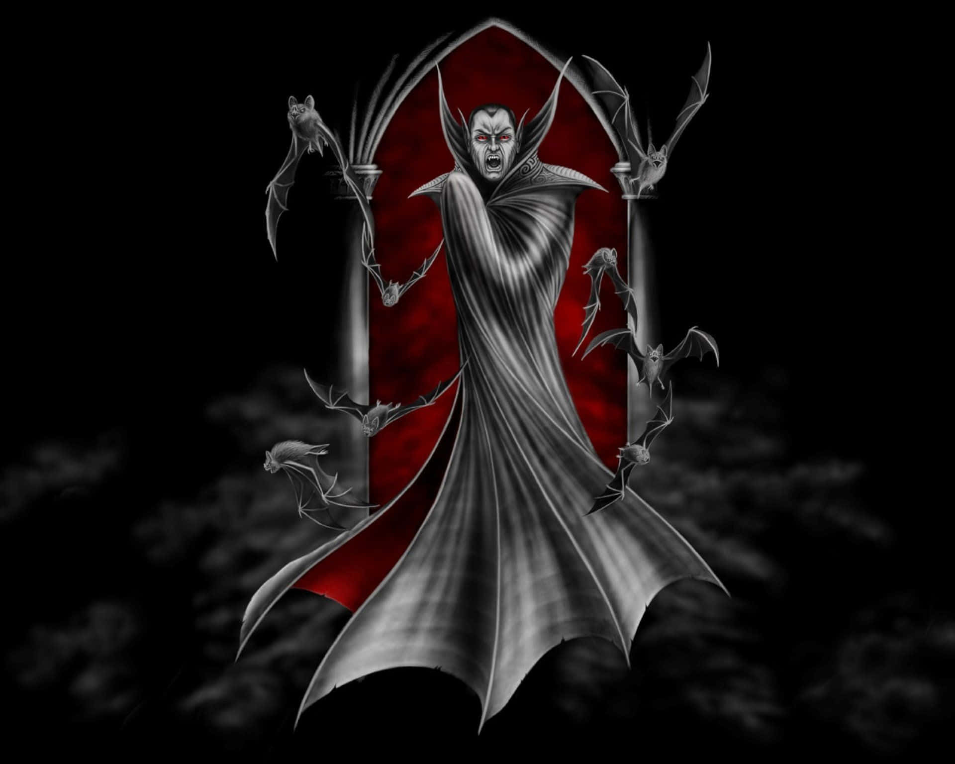 Dark Vampire, bat wings, fangs, Full HD Desktop Wallpaper