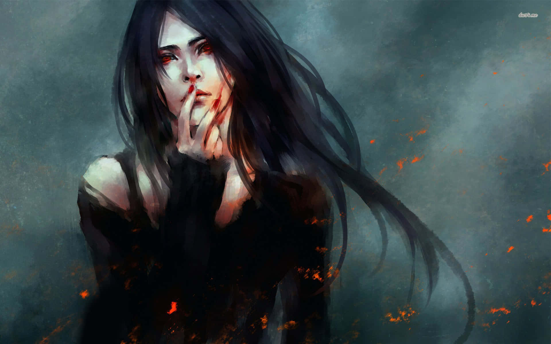 Dark Vampire, anime girl, long black hair, Full HD Desktop Wallpaper